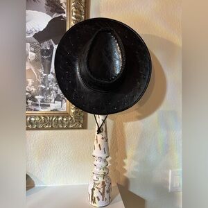 Elegant Black Faux Leather Hat
